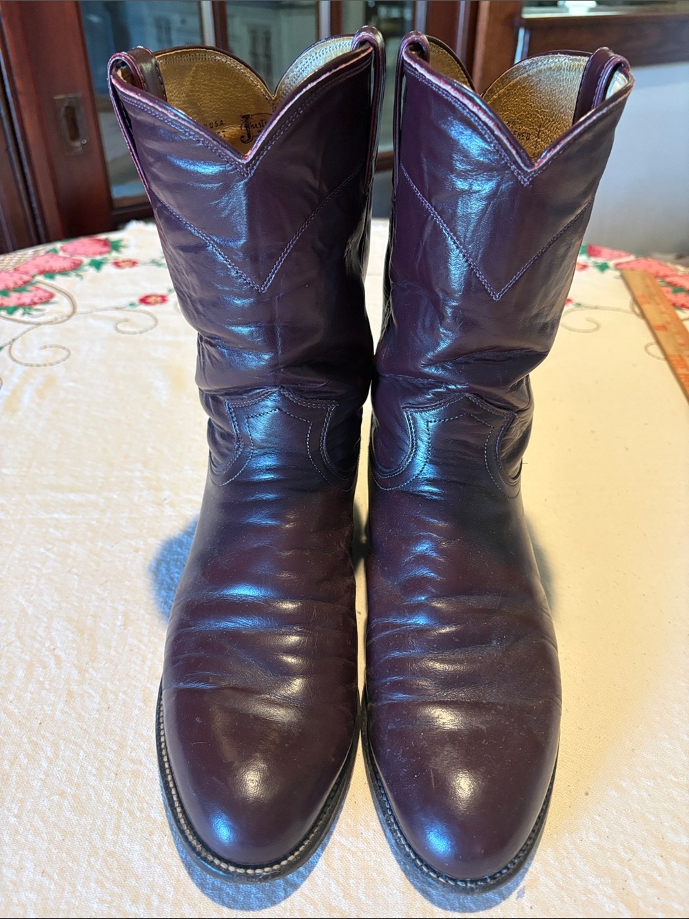 Men's Leather Cowboy Boots in rich burgundy